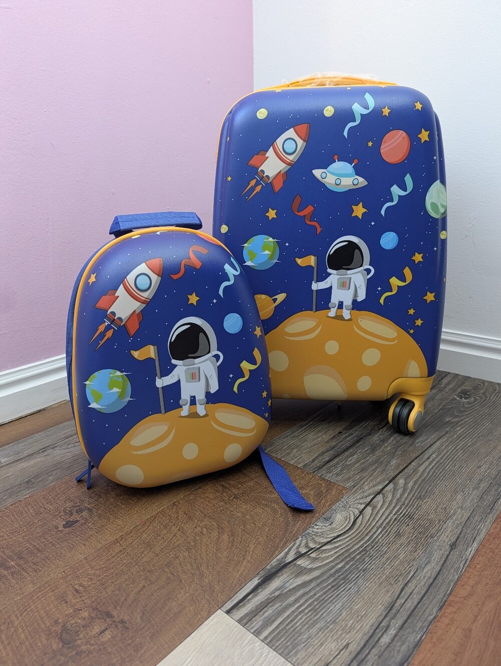 Kids' Hard Shell Suitcase and Backpack Set - Space Theme (New Without Tags)